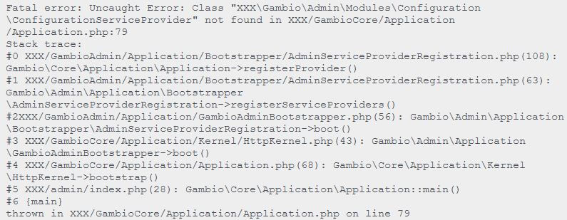 Fehlermeldung nach Gambio Update 4.8.0.2