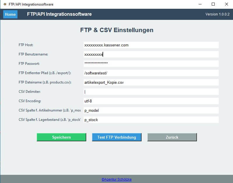 software-einstellungen Screenshot von den FTP und CSV Einstellungen
