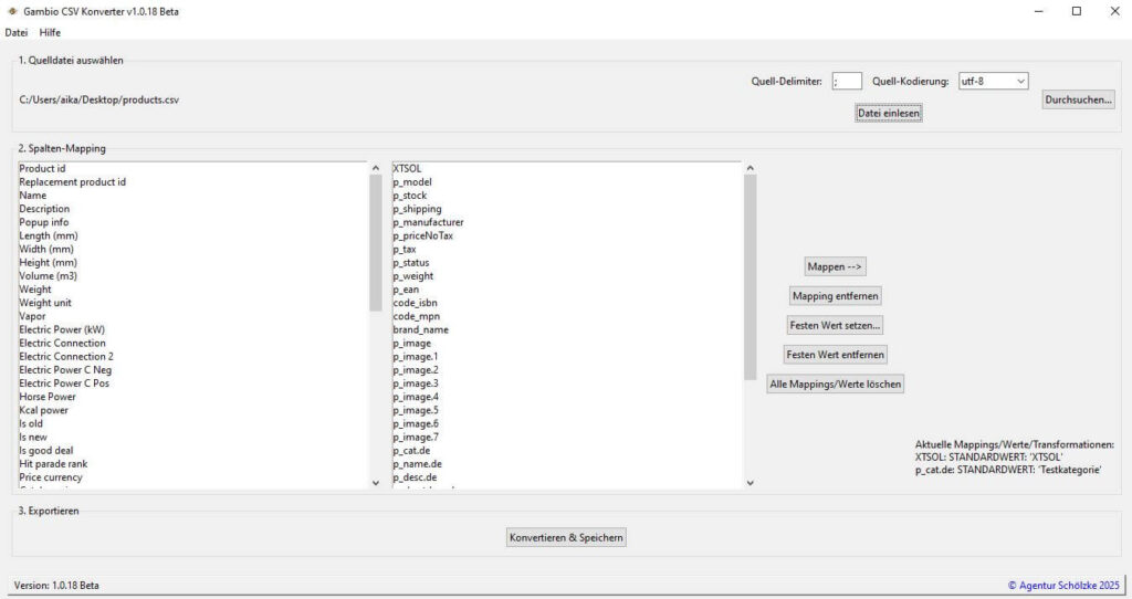 mapping-interface Mapping Interface zum Mappen der Quell und Zielspalten