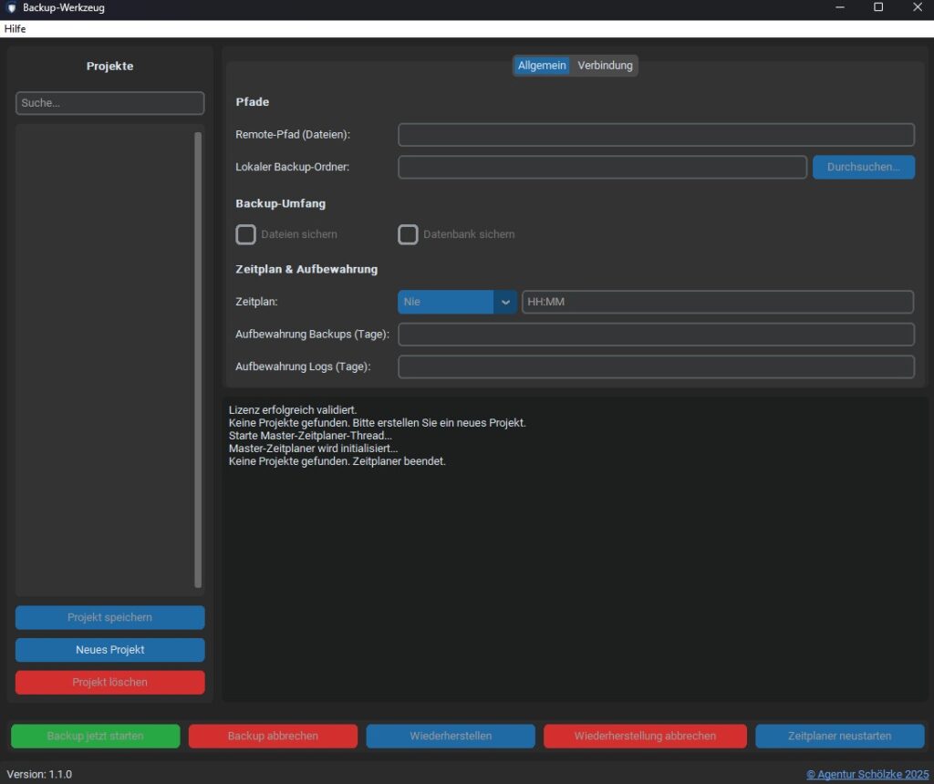 Backup Tool im Dark Mode Schnelle & sichere Backups für Websites & Datenbanken