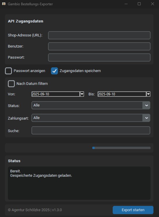 Software um Gambio Bestellungen zu exportieren inkl. Filter