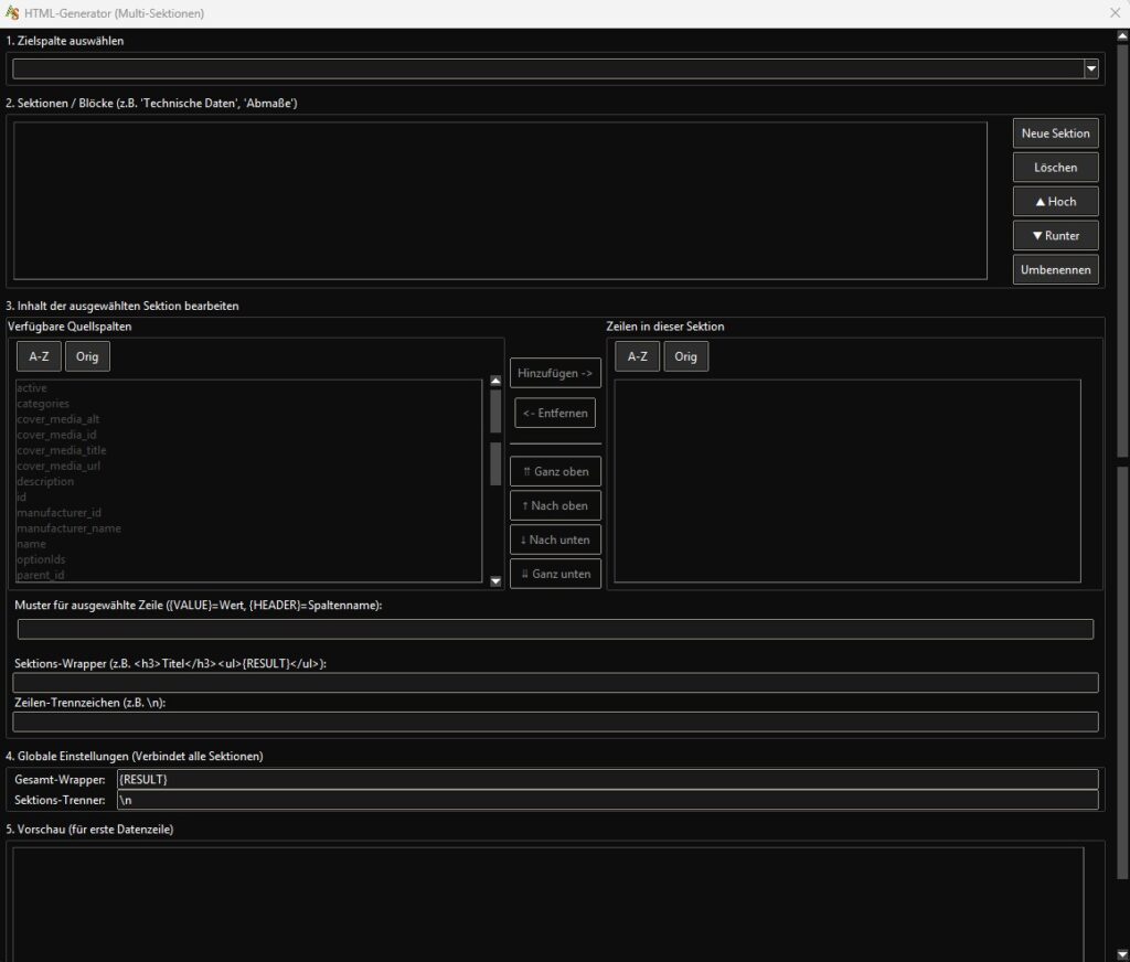 HTML Generator mit dem in CSV Dateien HTML Code erstellt werden kann.