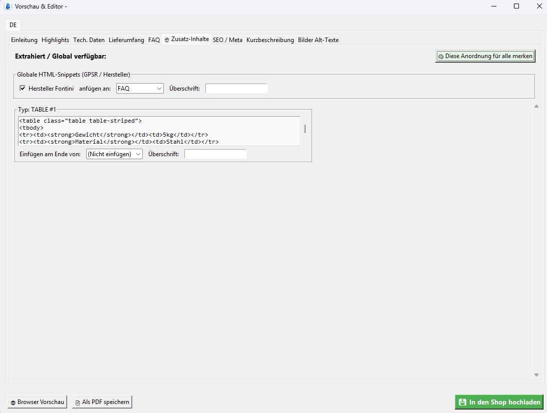AI Optimierer Editor, alte Inhalte retten