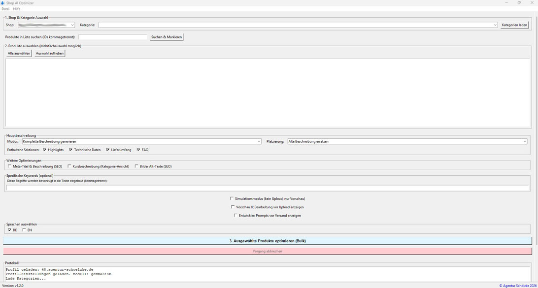 AI Optimierer Hauptfenster